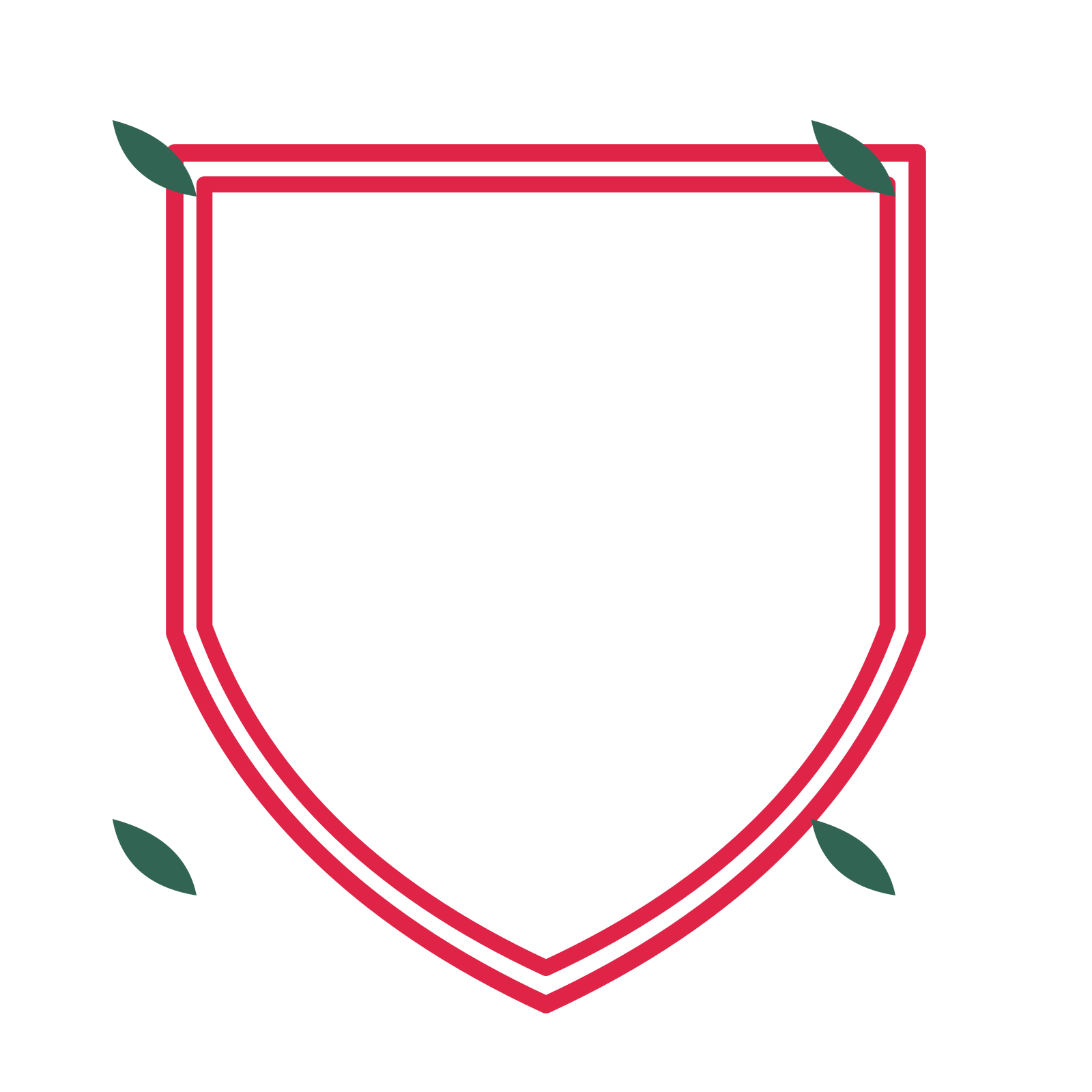An open shield frame with leaf ornaments and a double border. The middle stays transparent for your text or photograph.