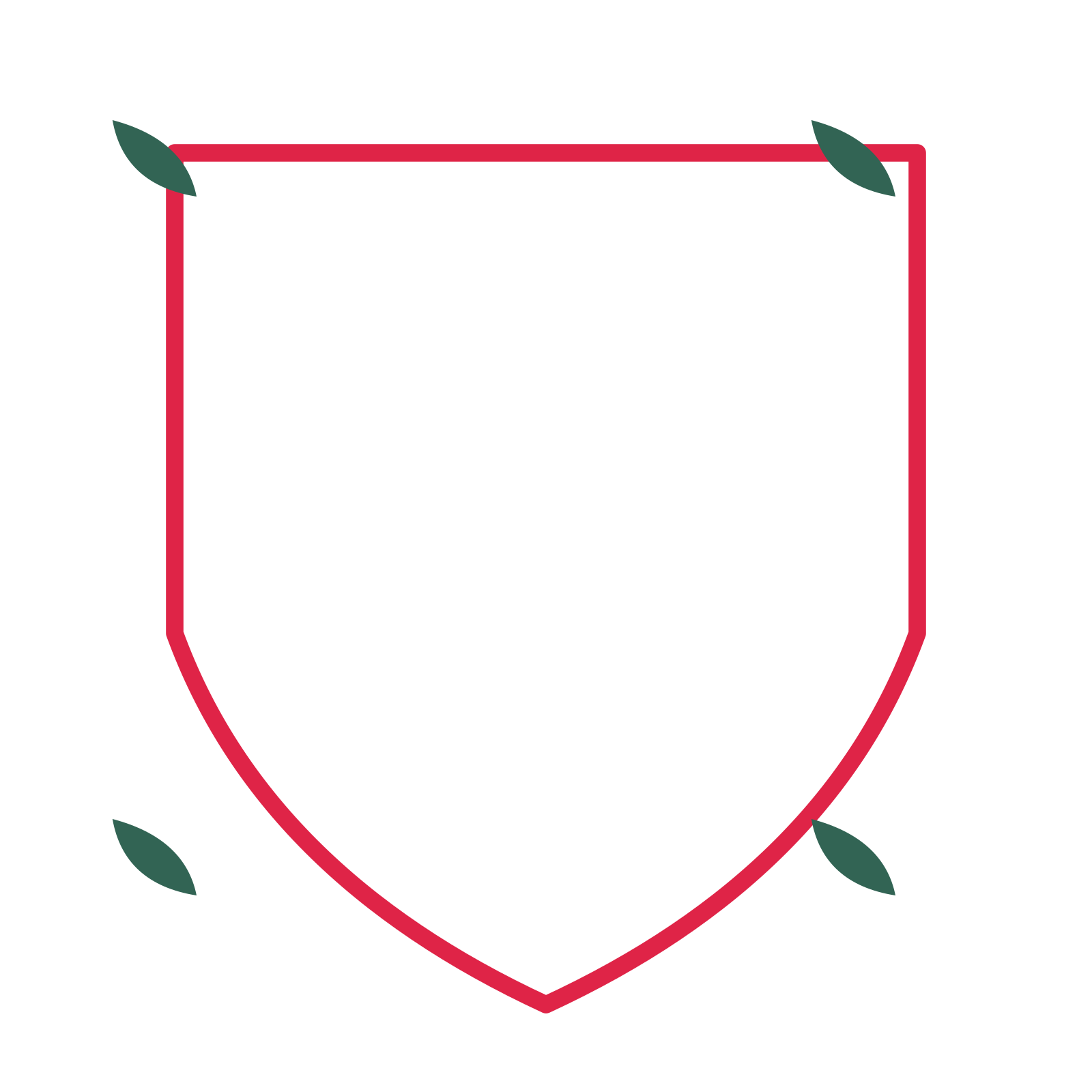 An open shield frame with leaf ornaments and a single border. The middle stays transparent for your text or photograph.