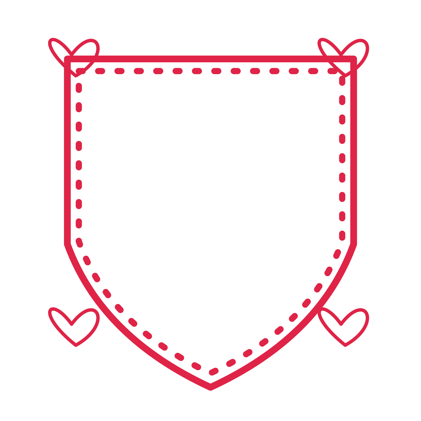 An open shield frame with loop ornaments and a dotted border. The middle stays transparent for your text or photograph.