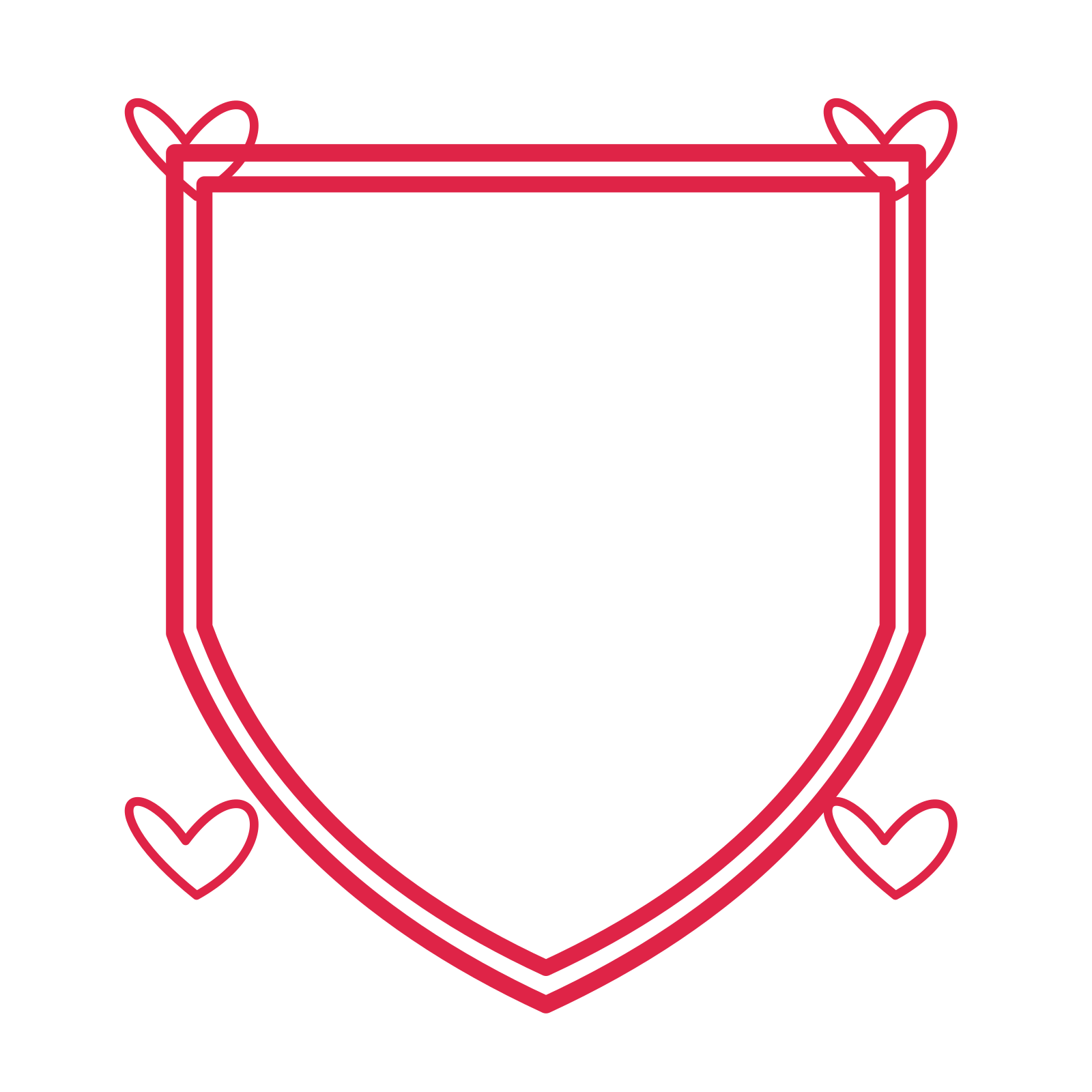An open shield frame with loop ornaments and a double border. The middle stays transparent for your text or photograph.