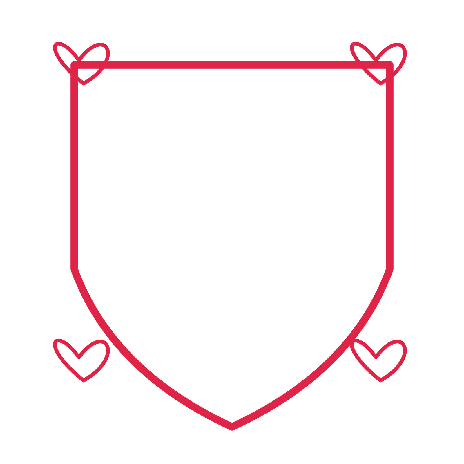 An open shield frame with loop ornaments and a single border. The middle stays transparent for your text or photograph.