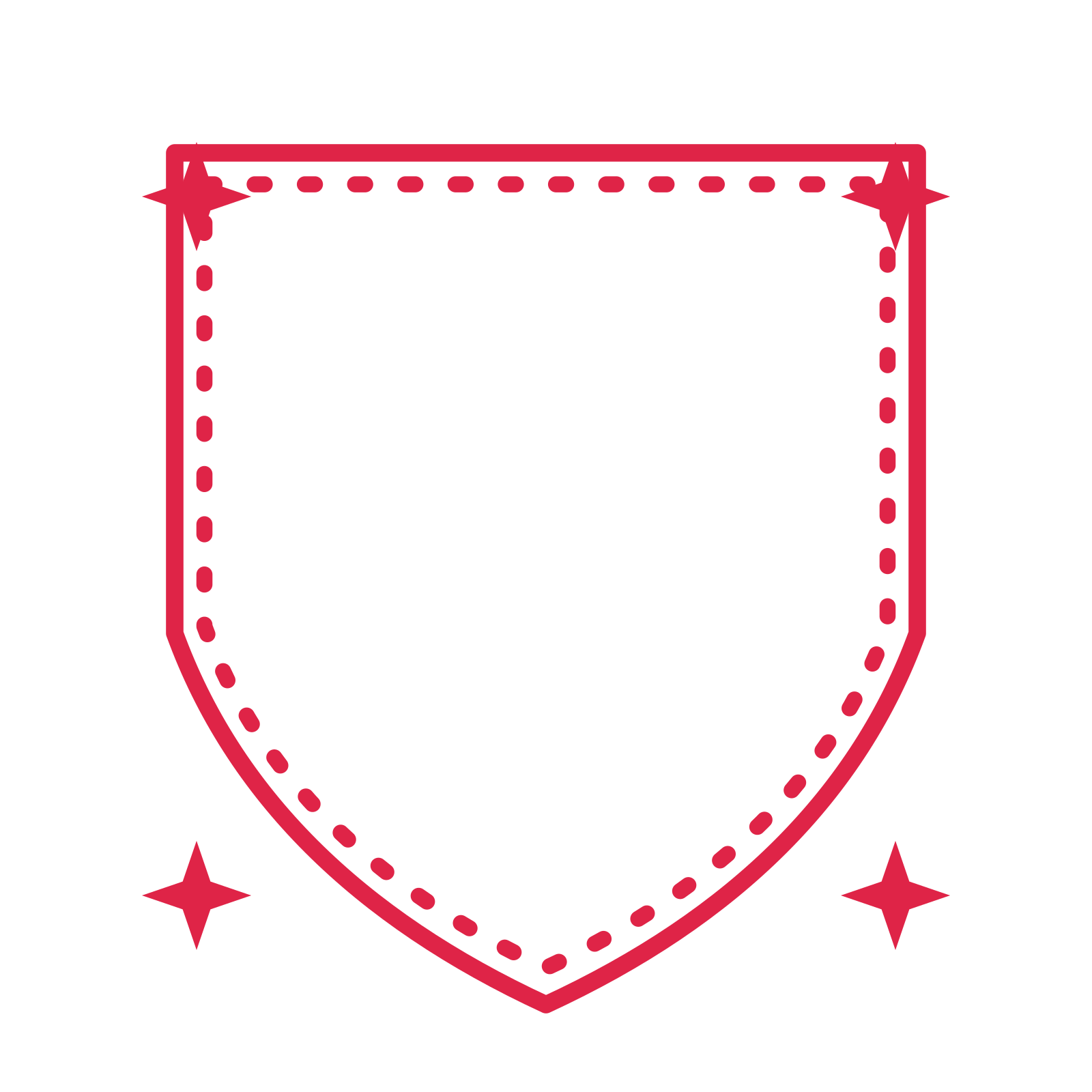 An open shield frame with sparkle ornaments and a dotted border. The middle stays transparent for your text or photograph.