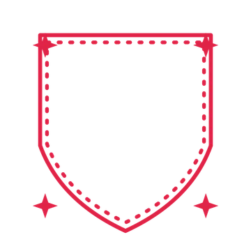 An open shield frame with sparkle ornaments and a dotted border. The middle stays transparent for your text or photograph.