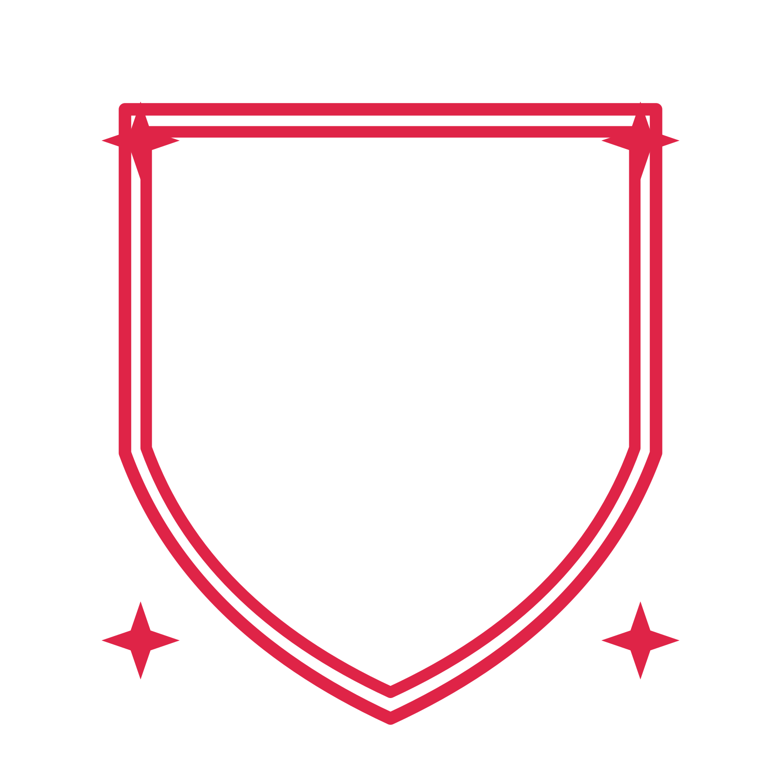 An open shield frame with sparkle ornaments and a double border. The middle stays transparent for your text or photograph.