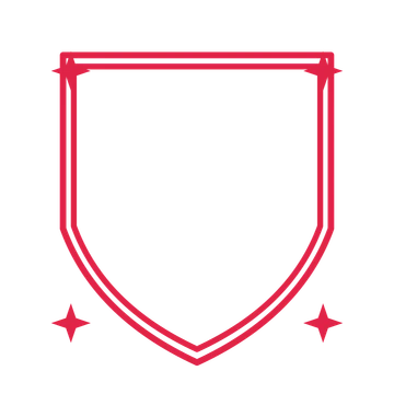 An open shield frame with sparkle ornaments and a double border. The middle stays transparent for your text or photograph.