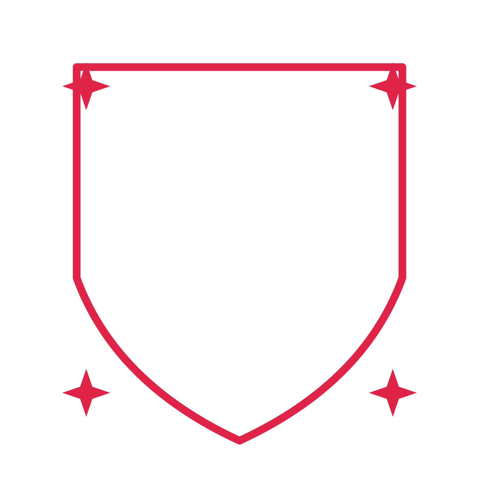 An open shield frame with sparkle ornaments and a single border. The middle stays transparent for your text or photograph.