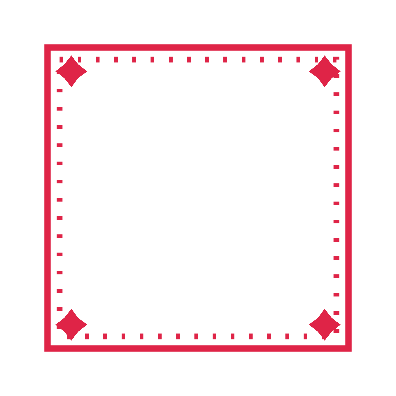 An open square frame with diamond ornaments and a dotted border. The middle stays transparent for your text or photograph.