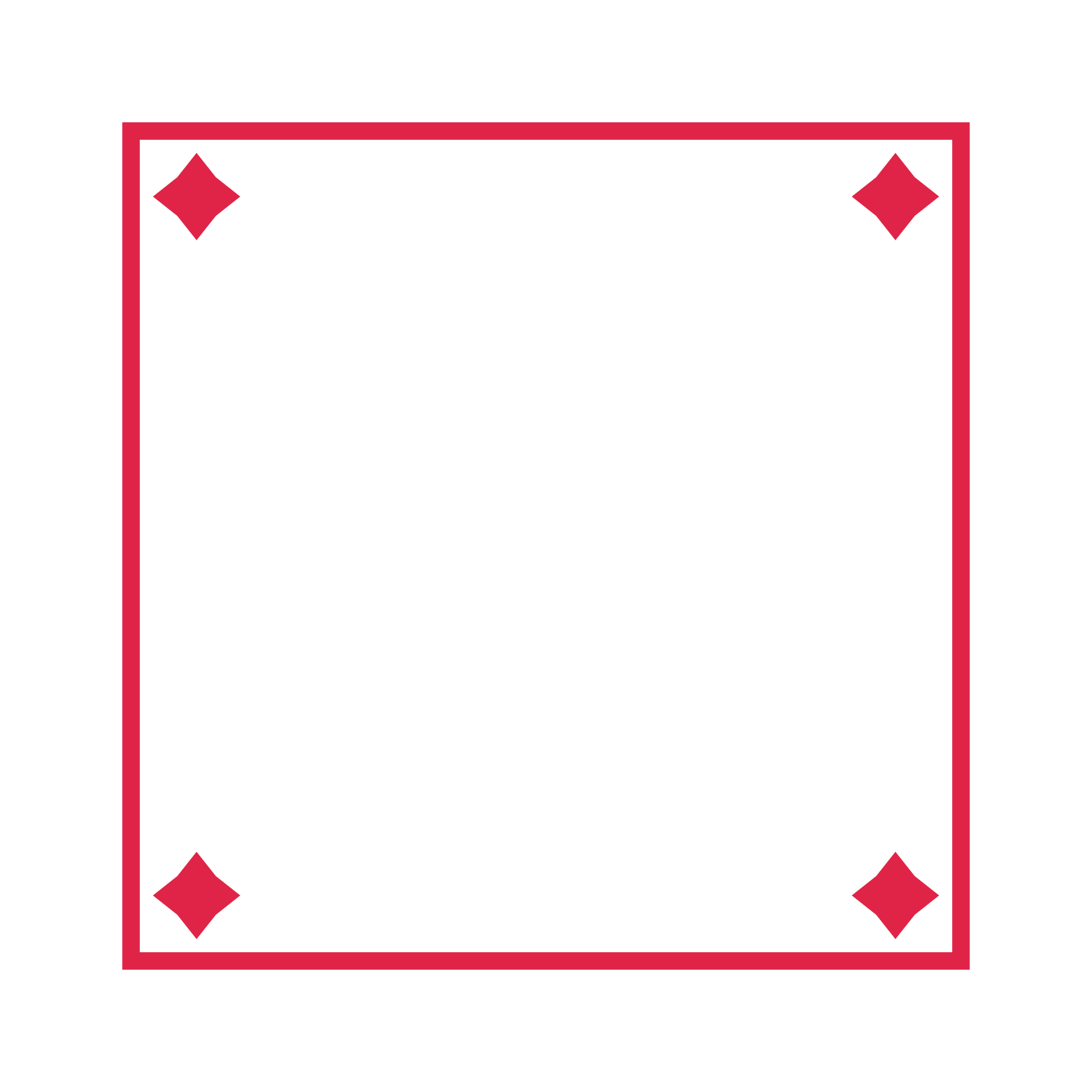 An open square frame with diamond ornaments and a single border. The middle stays transparent for your text or photograph.