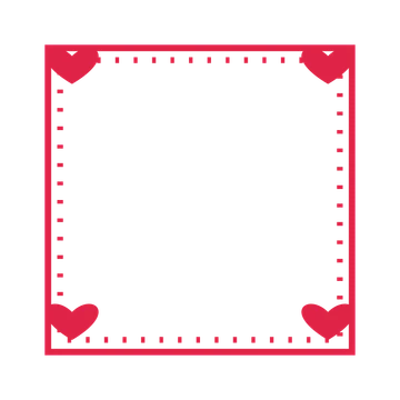 An open square frame with heart ornaments and a dotted border. The middle stays transparent for your text or photograph.