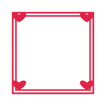 An open square frame with heart ornaments and a double border. The middle stays transparent for your text or photograph.