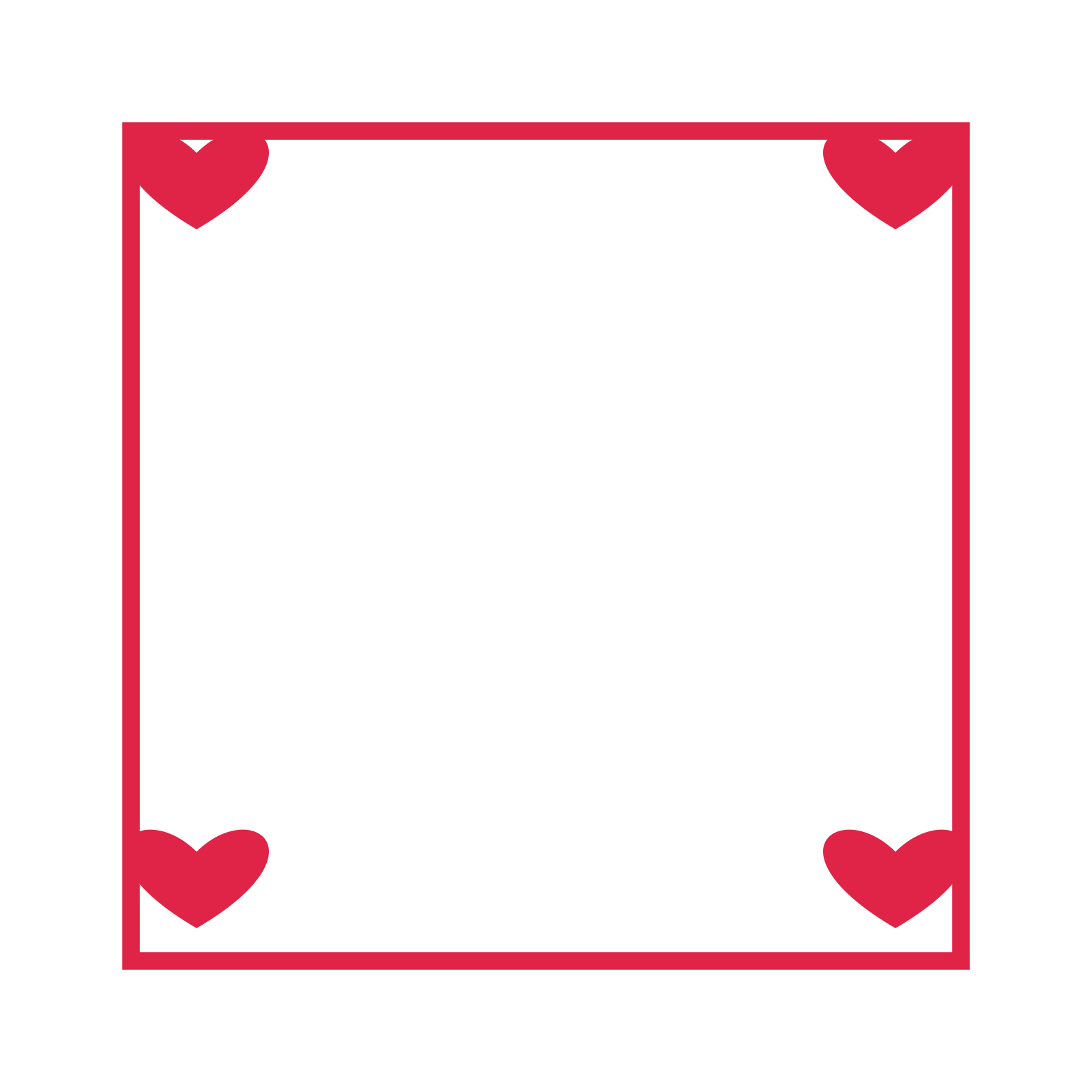 An open square frame with heart ornaments and a single border. The middle stays transparent for your text or photograph.