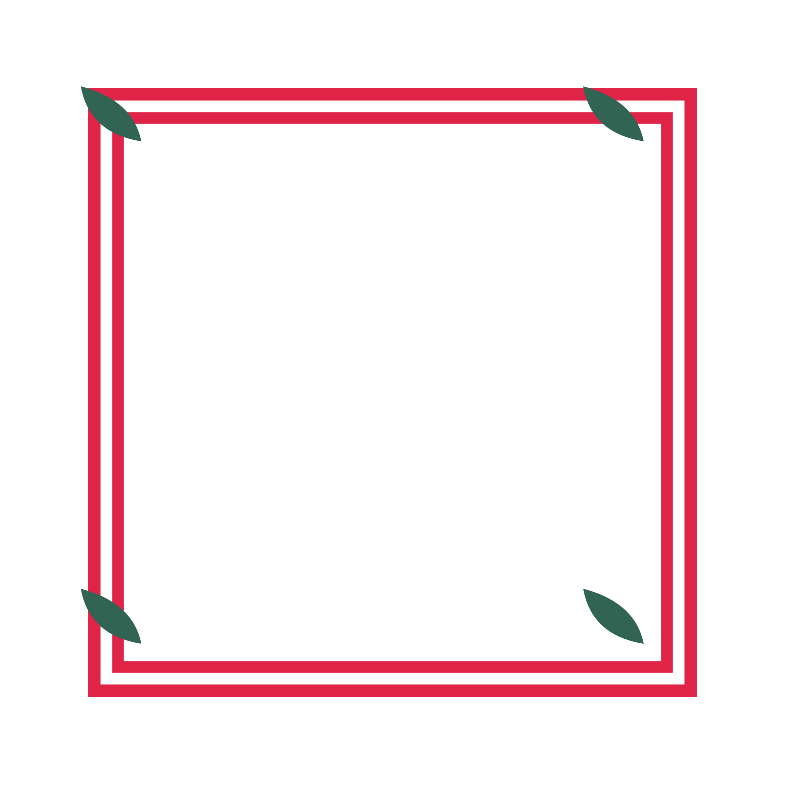 An open square frame with leaf ornaments and a double border. The middle stays transparent for your text or photograph.