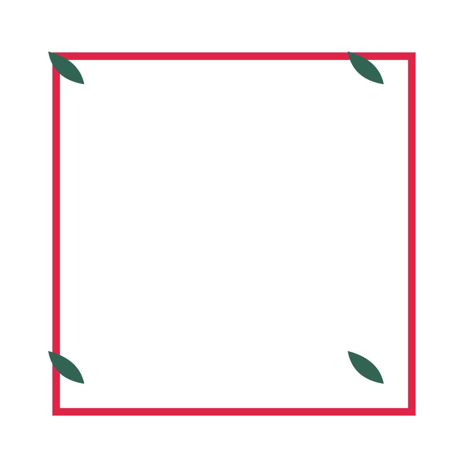 An open square frame with leaf ornaments and a single border. The middle stays transparent for your text or photograph.
