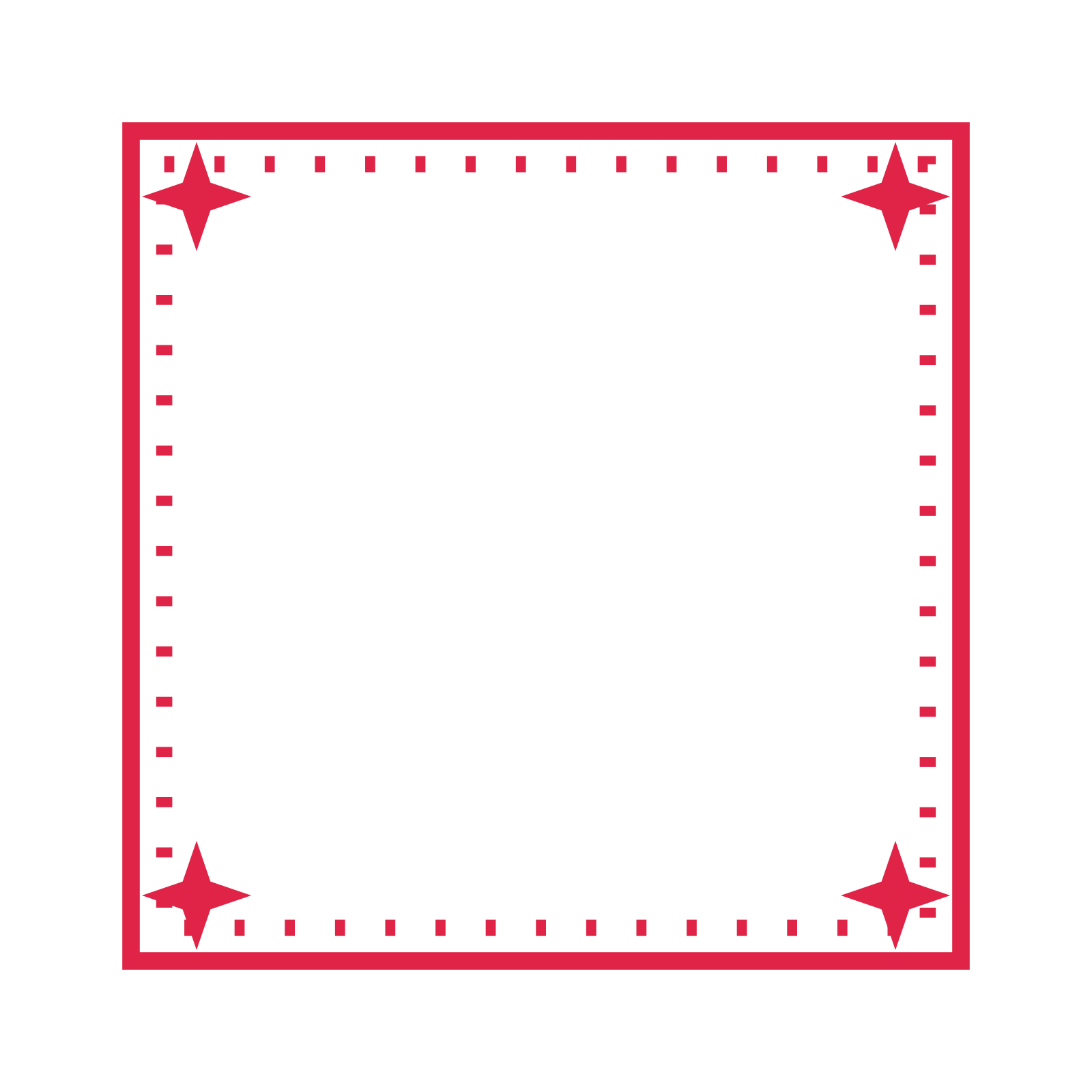 An open square frame with sparkle ornaments and a dotted border. The middle stays transparent for your text or photograph.