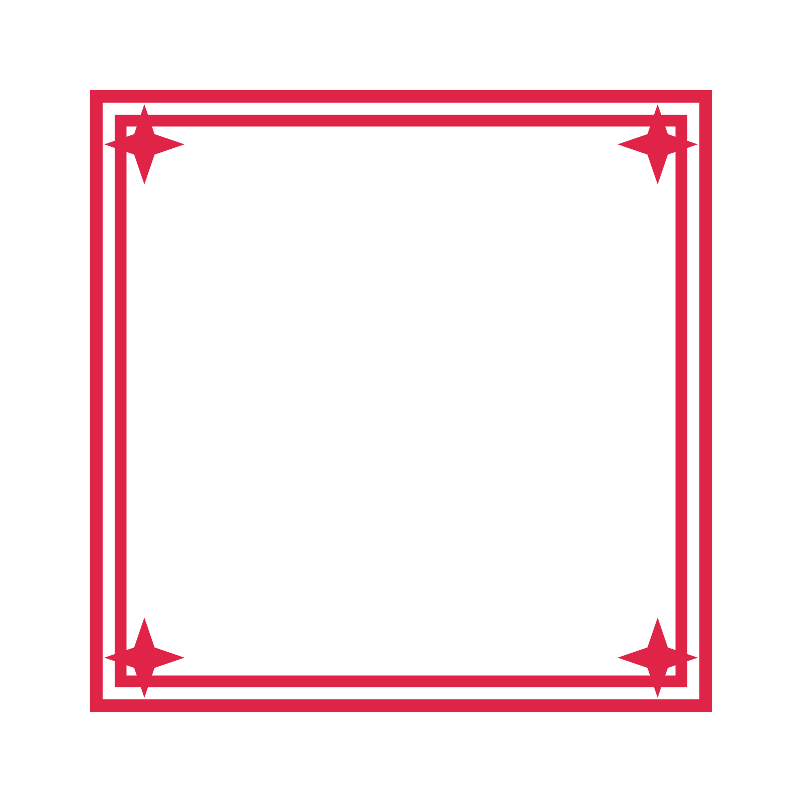 An open square frame with sparkle ornaments and a double border. The middle stays transparent for your text or photograph.