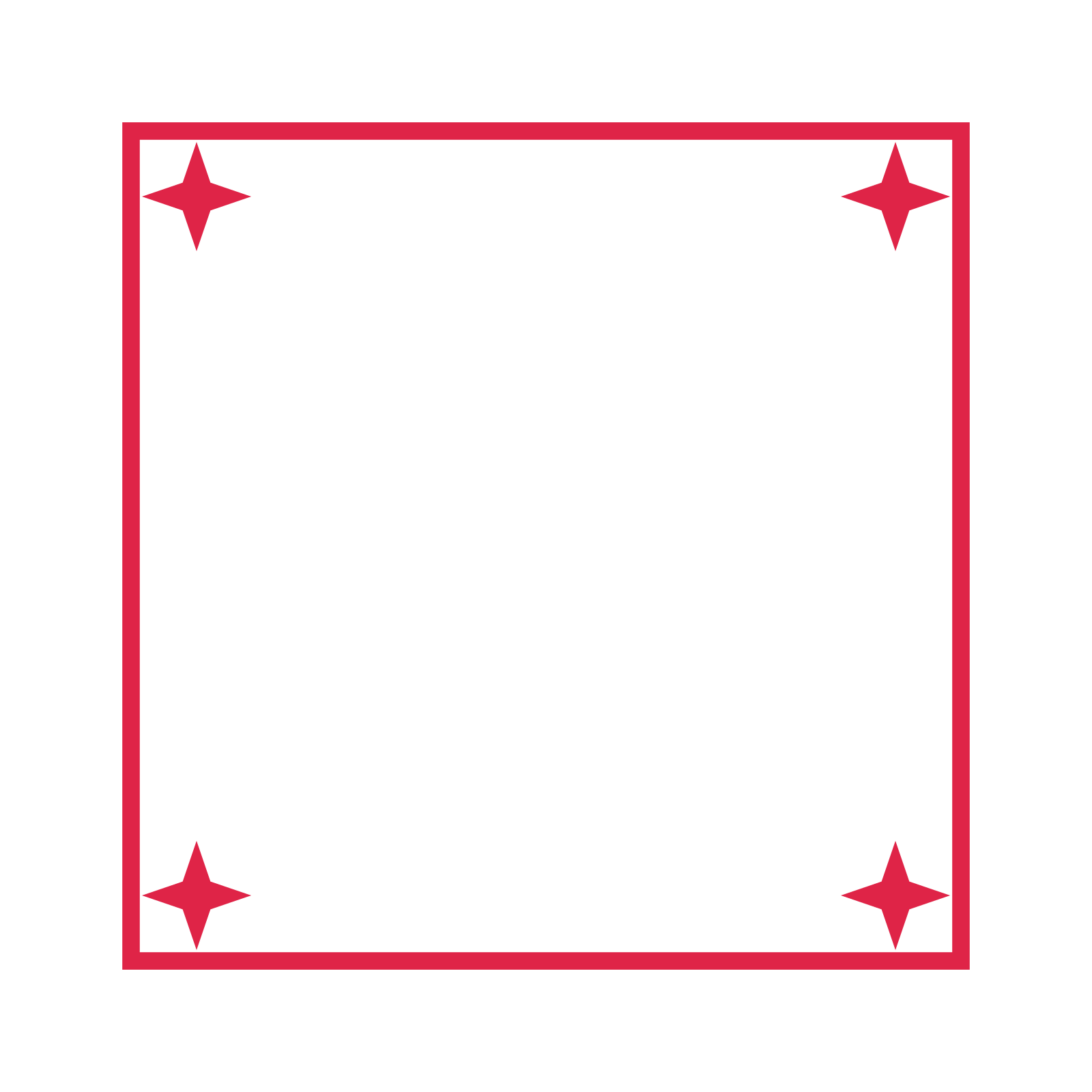 An open square frame with sparkle ornaments and a single border. The middle stays transparent for your text or photograph.