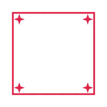 An open square frame with sparkle ornaments and a single border. The middle stays transparent for your text or photograph.