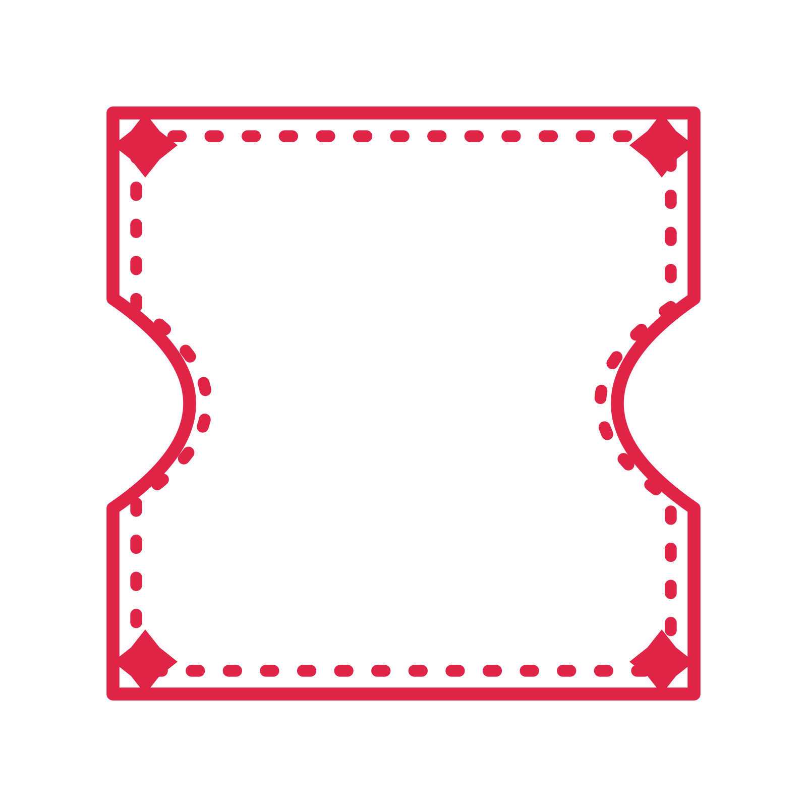 An open ticket frame with diamond ornaments and a dotted border. The middle stays transparent for your text or photograph.