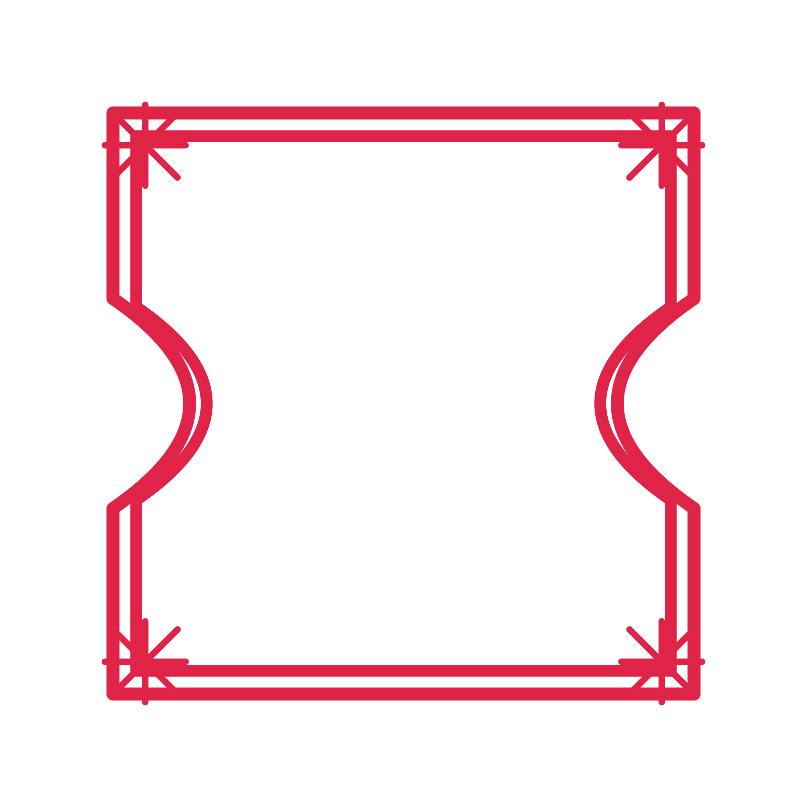 An open ticket frame with fan ornaments and a double border. The middle stays transparent for your text or photograph.