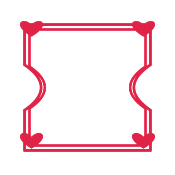An open ticket frame with heart ornaments and a double border. The middle stays transparent for your text or photograph.