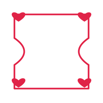 An open ticket frame with heart ornaments and a single border. The middle stays transparent for your text or photograph.