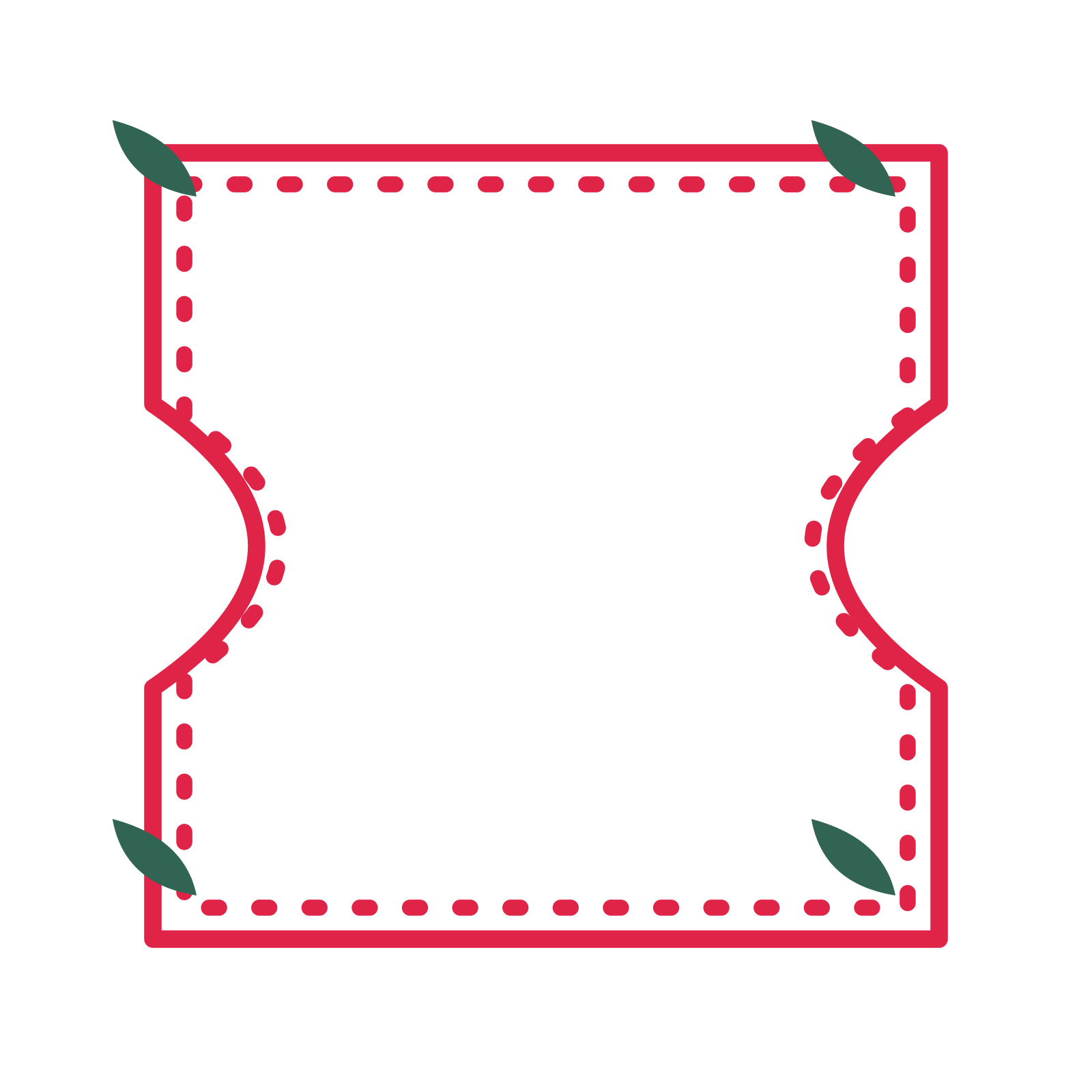 An open ticket frame with leaf ornaments and a dotted border. The middle stays transparent for your text or photograph.