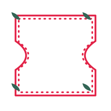 An open ticket frame with leaf ornaments and a dotted border. The middle stays transparent for your text or photograph.