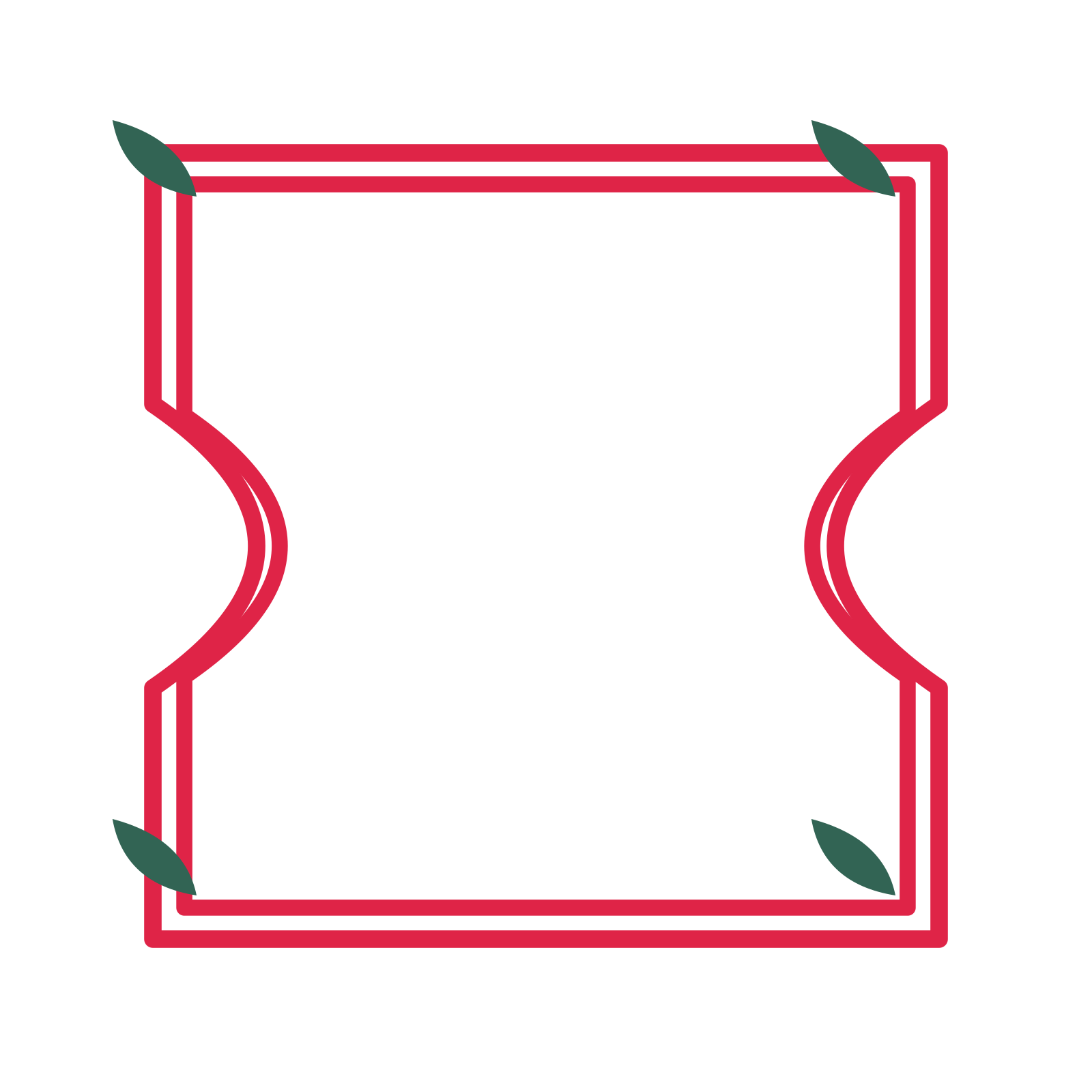 An open ticket frame with leaf ornaments and a double border. The middle stays transparent for your text or photograph.