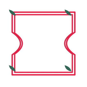 An open ticket frame with leaf ornaments and a double border. The middle stays transparent for your text or photograph.