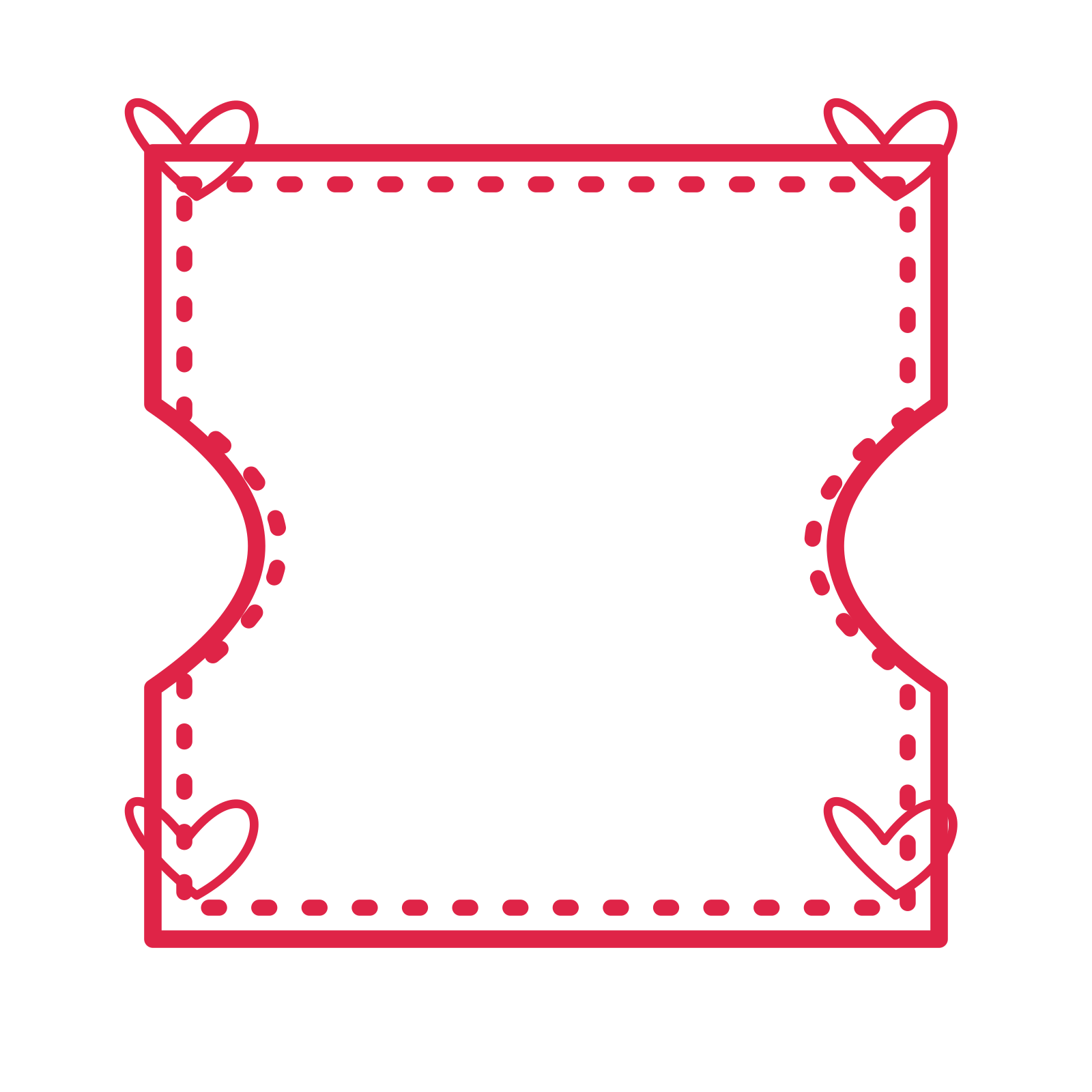 An open ticket frame with loop ornaments and a dotted border. The middle stays transparent for your text or photograph.