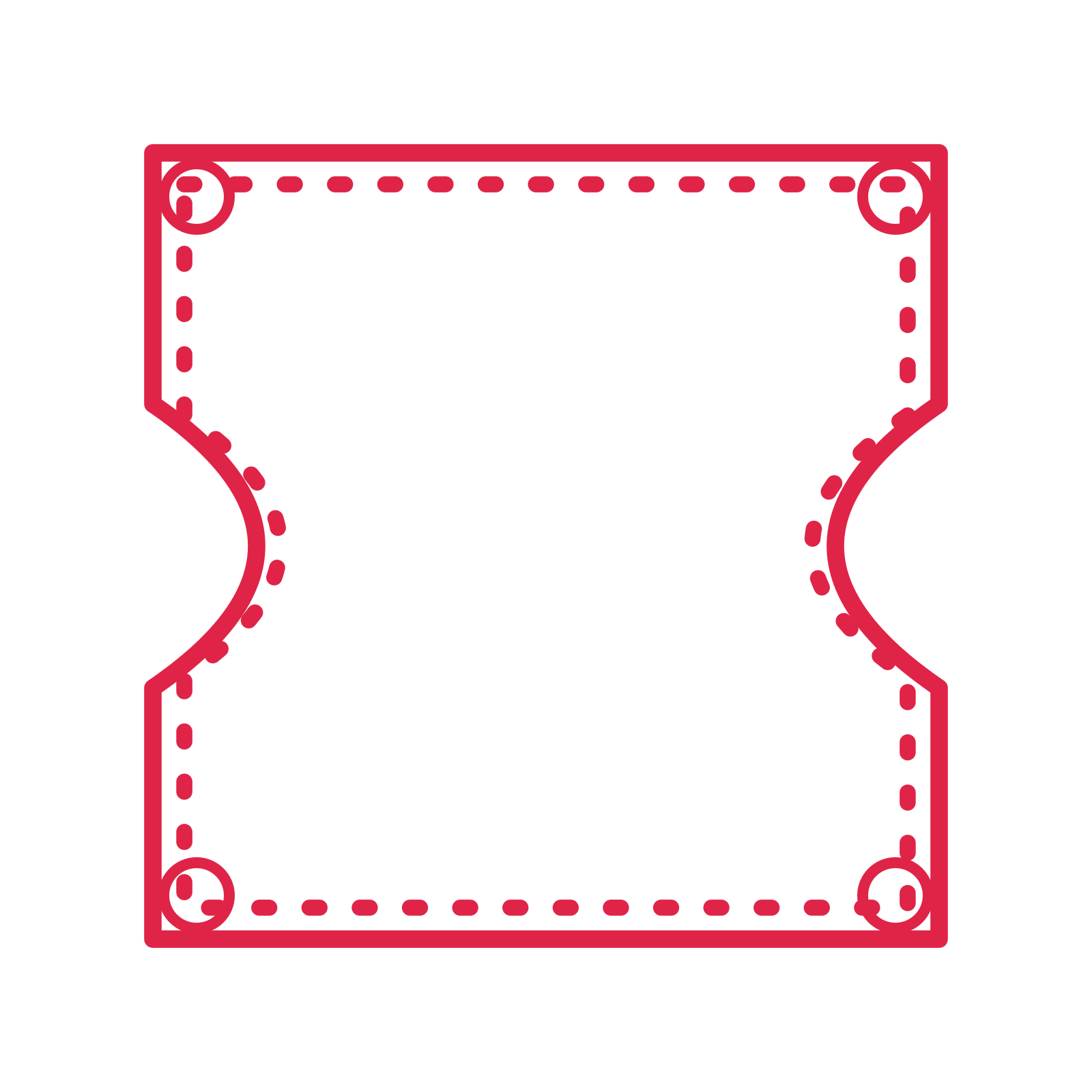 An open ticket frame with ring ornaments and a dotted border. The middle stays transparent for your text or photograph.