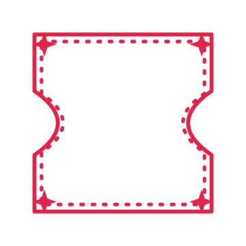 An open ticket frame with sparkle ornaments and a dotted border. The middle stays transparent for your text or photograph.