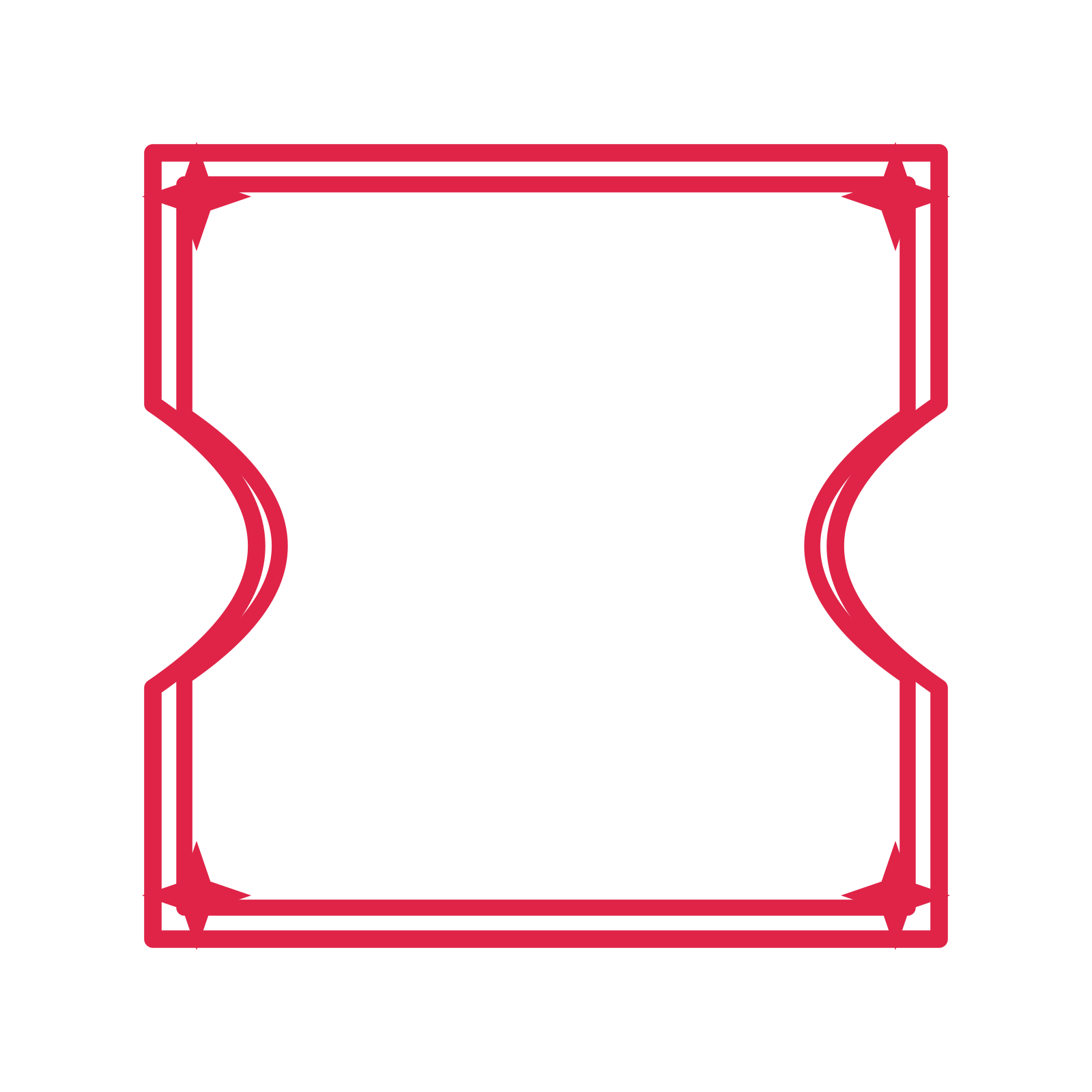 An open ticket frame with sparkle ornaments and a double border. The middle stays transparent for your text or photograph.