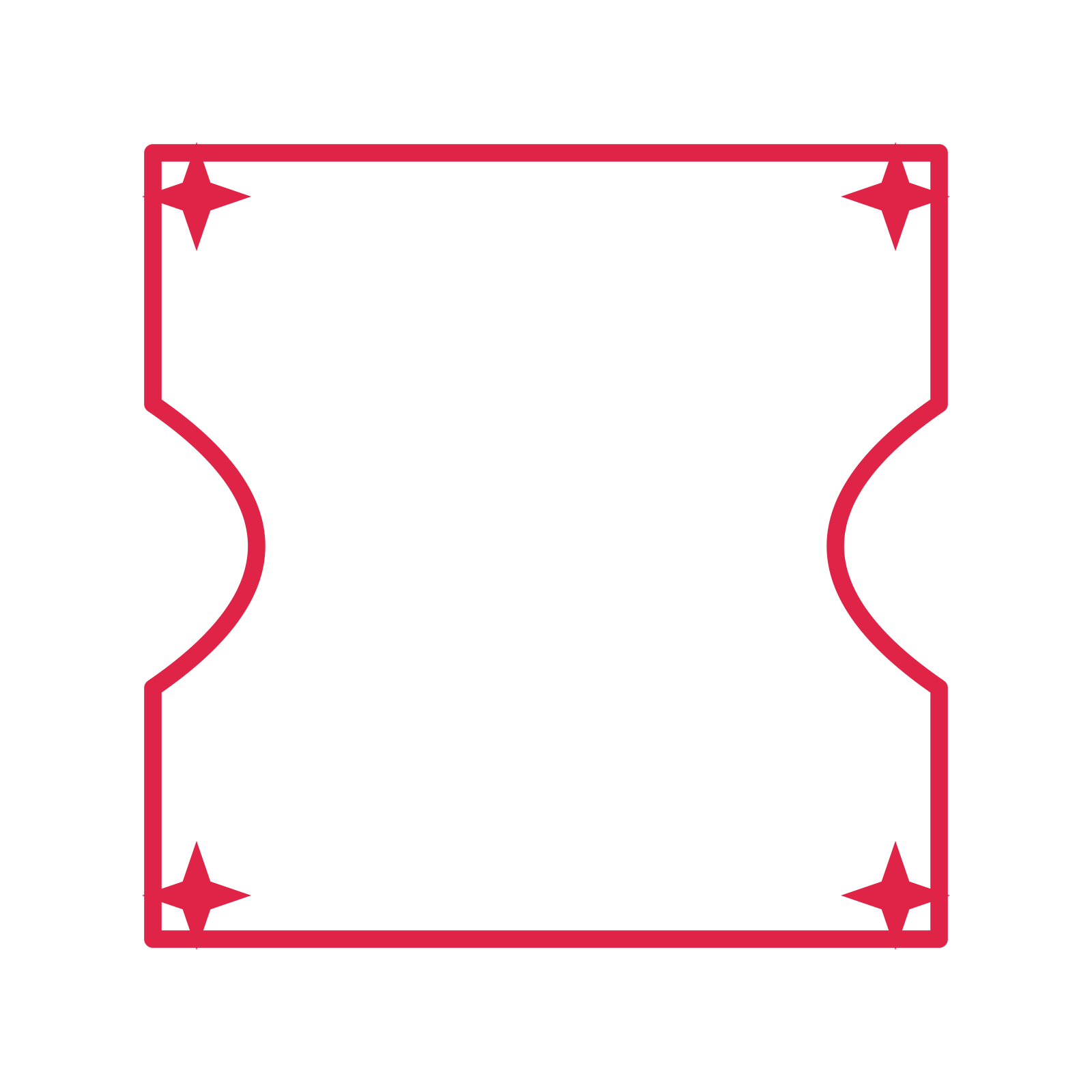 An open ticket frame with sparkle ornaments and a single border. The middle stays transparent for your text or photograph.