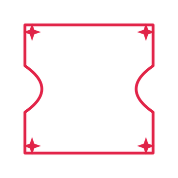 An open ticket frame with sparkle ornaments and a single border. The middle stays transparent for your text or photograph.