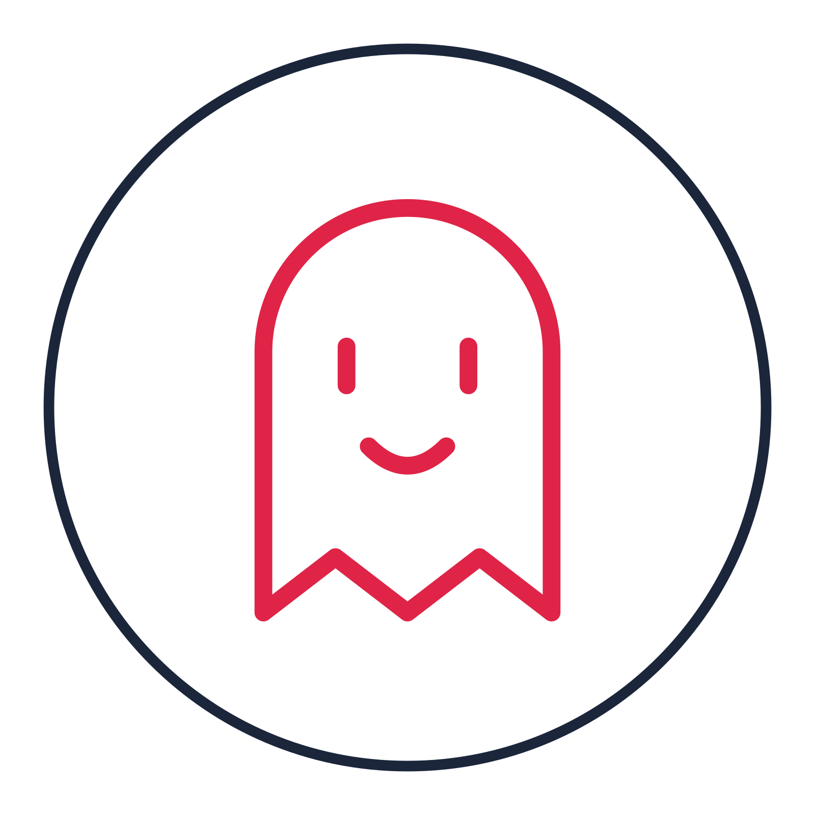 Friendly Halloween ghost drawn as a medallion icon with clean rounded lines.