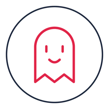 Friendly Halloween ghost drawn as a medallion icon with clean rounded lines.