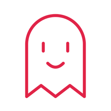 Friendly Halloween ghost drawn as an outline icon with clean rounded lines.