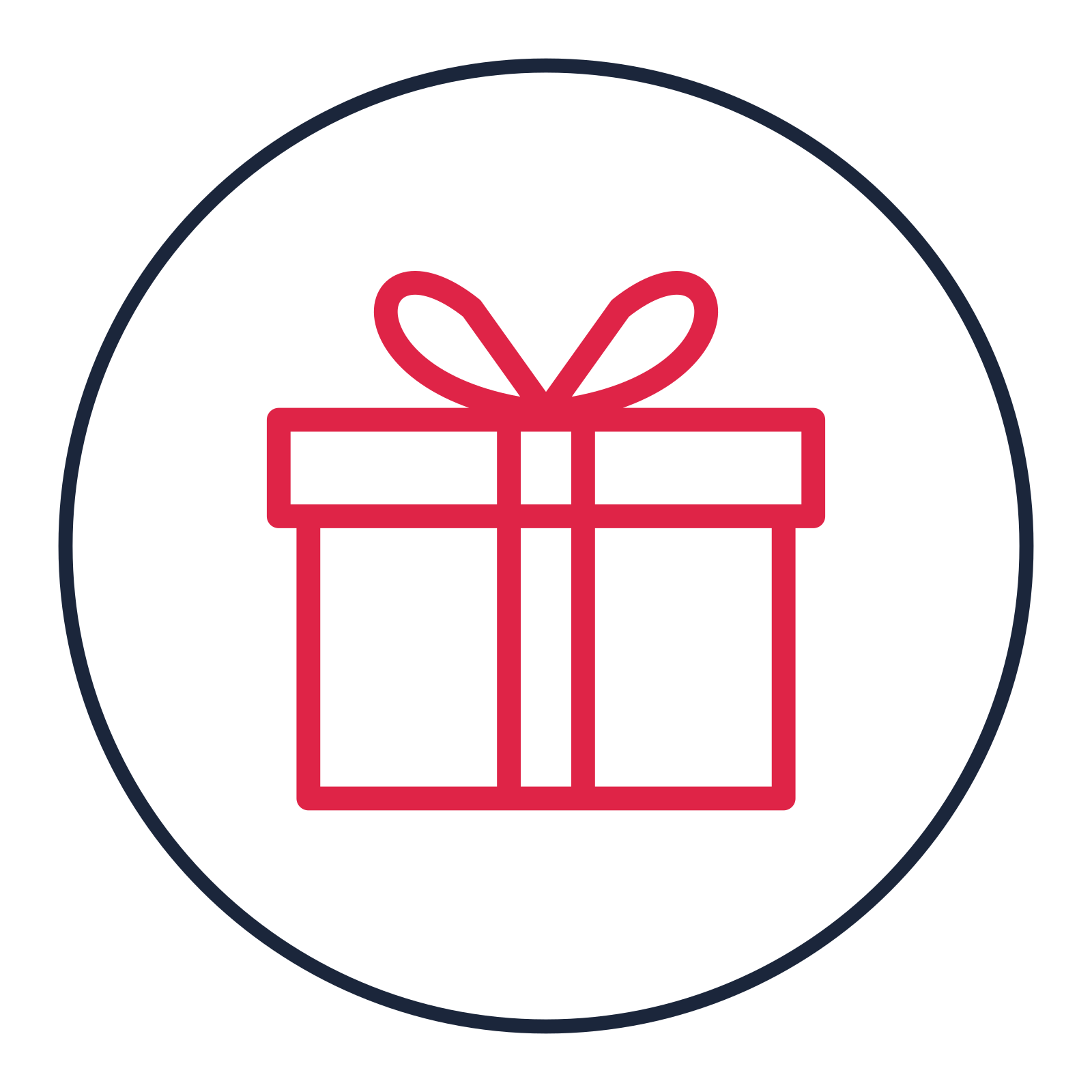 Wrapped gift box drawn as a medallion icon with clean rounded lines.