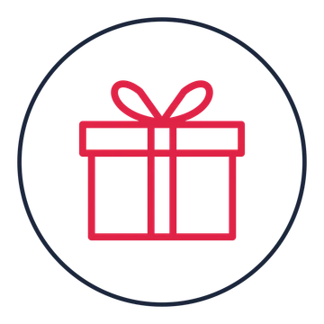Wrapped gift box drawn as a medallion icon with clean rounded lines.