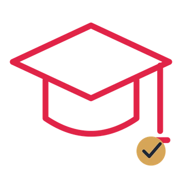 Graduation cap drawn as an accent icon with clean rounded lines.