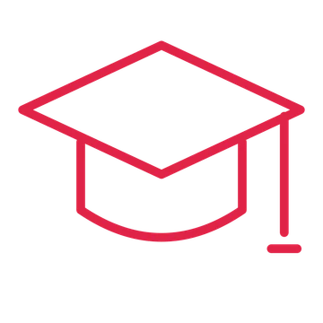 Graduation cap drawn as an outline icon with clean rounded lines.