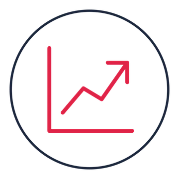 Rising business chart drawn as a medallion icon with clean rounded lines.