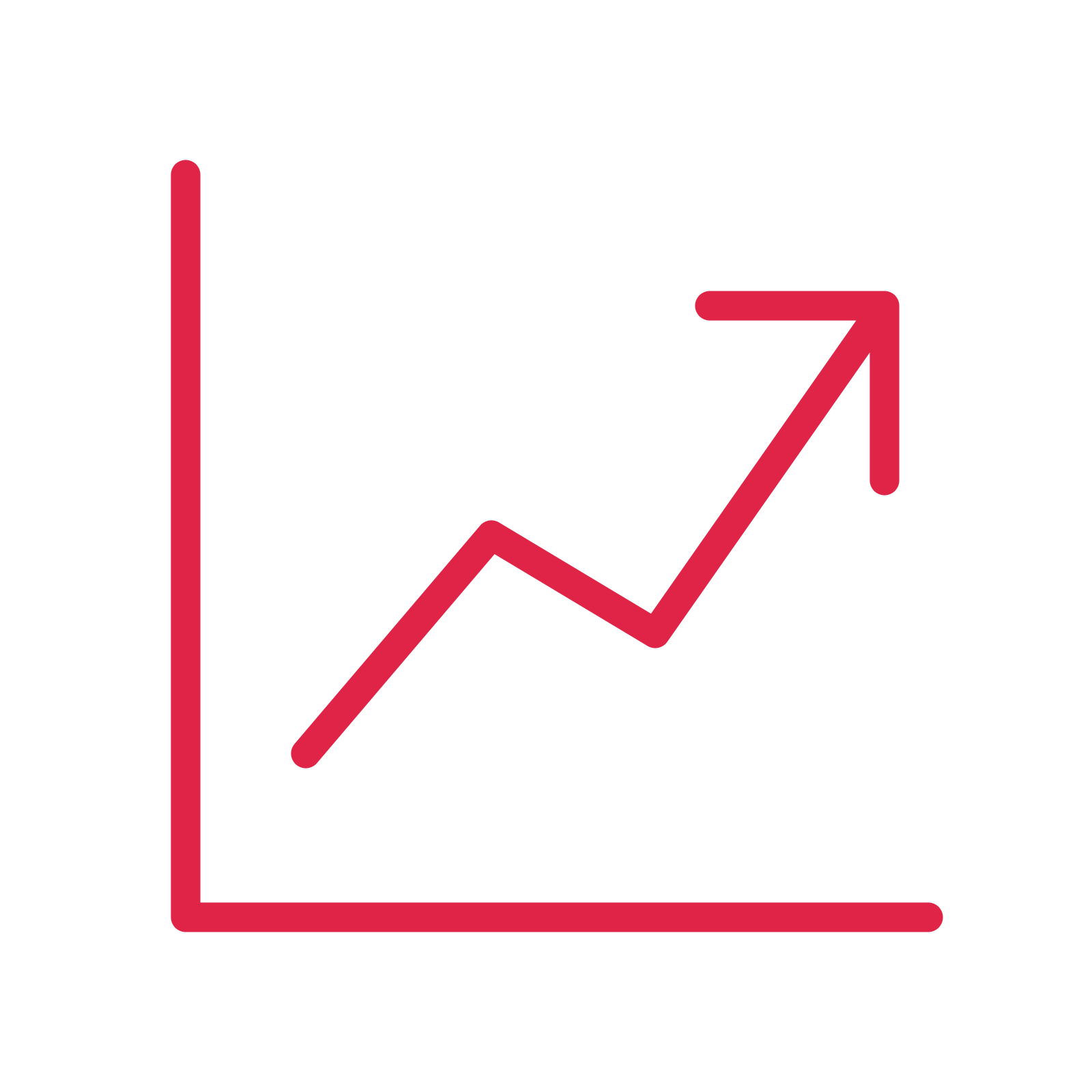 Rising business chart drawn as an outline icon with clean rounded lines.