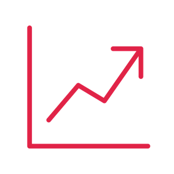 Rising business chart drawn as an outline icon with clean rounded lines.