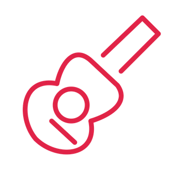Acoustic guitar drawn as an outline icon with clean rounded lines.