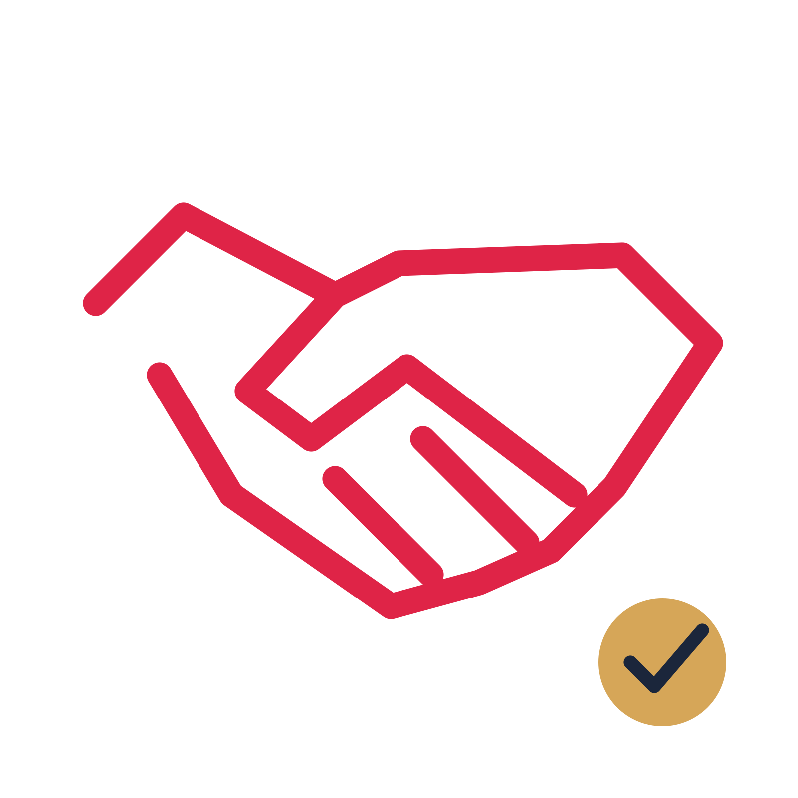 Partnership handshake drawn as an accent icon with clean rounded lines.