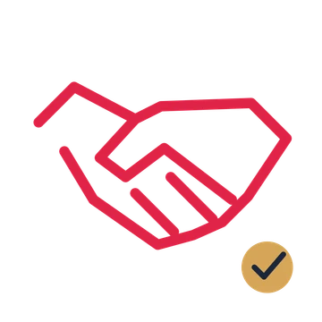 Partnership handshake drawn as a accent icon with clean rounded lines.