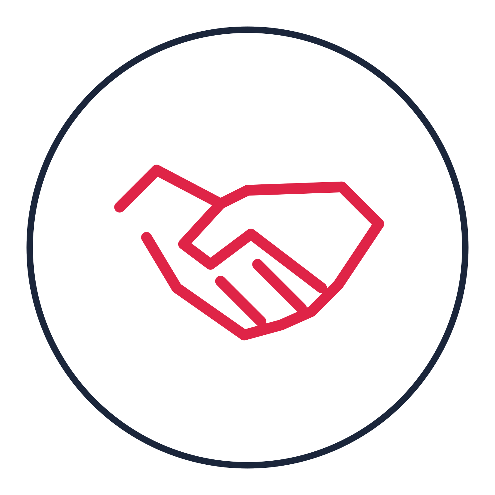 Partnership handshake drawn as a medallion icon with clean rounded lines.