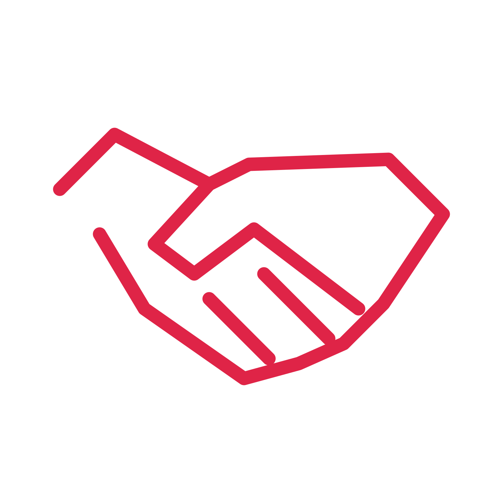 Partnership handshake drawn as an outline icon with clean rounded lines.